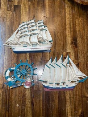 Vintage Burnwood Nautical Ships Wall Decor